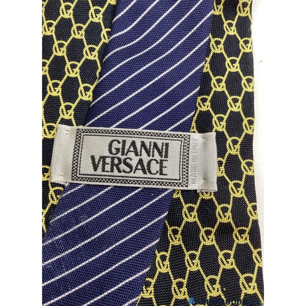 Gianni Versace Navy & Bright Yellow 100% Silk Necktie w/ COA - Made In‎ Italy - Picture 5 of 7